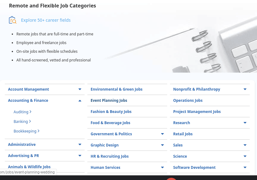 FlexJobs work categories