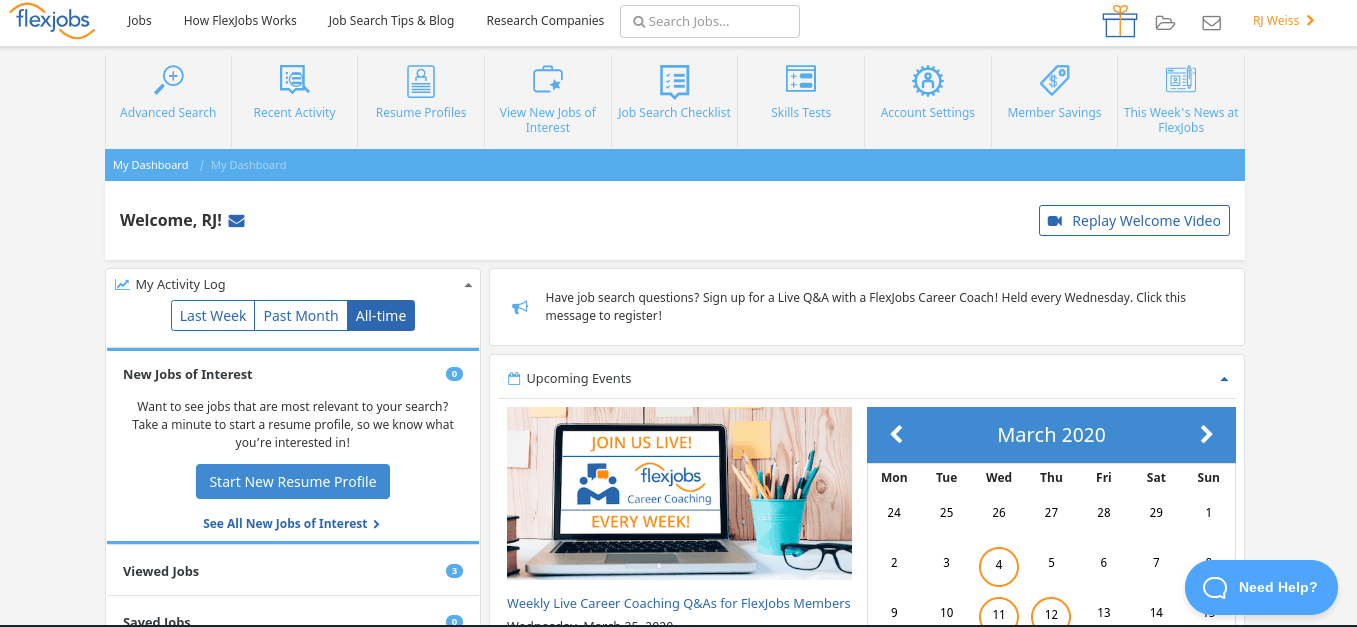 FlexJobs Dashboard