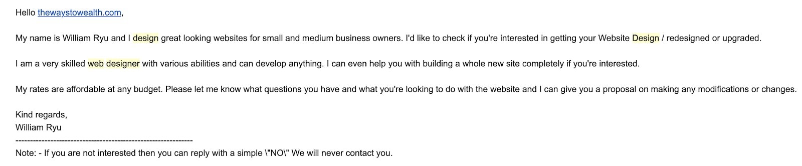 Example of a bad email proposal