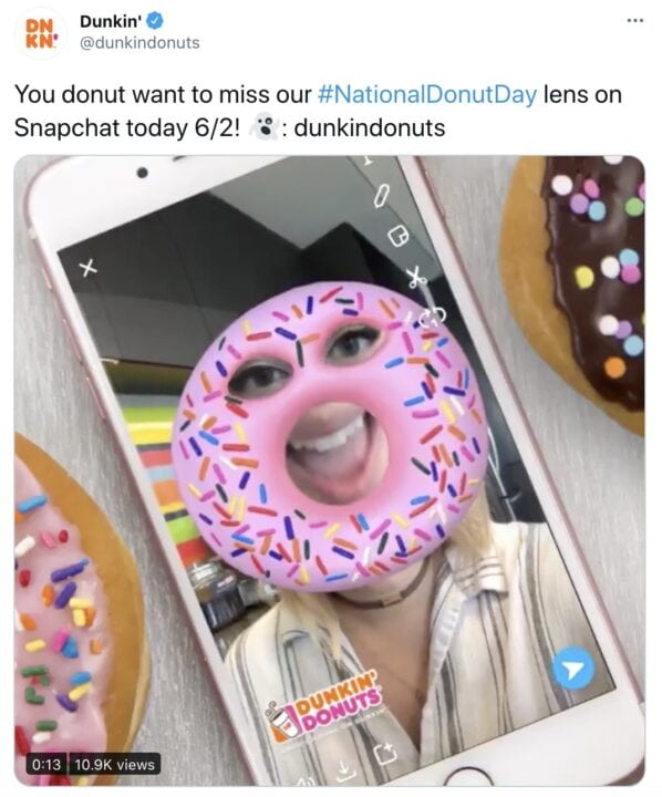 An augmented reality ad from Dunkin on Twitter.