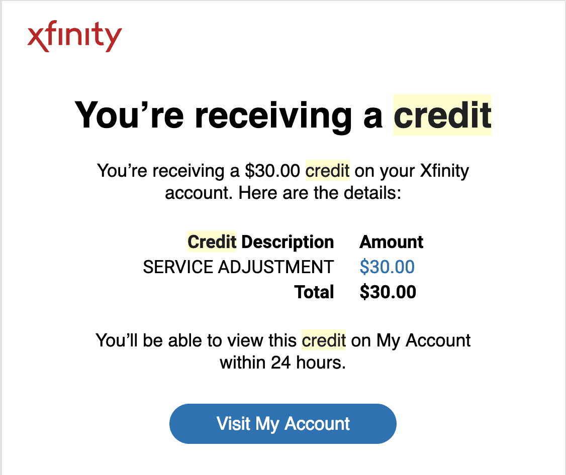 Email from Trim announcing an internet savings