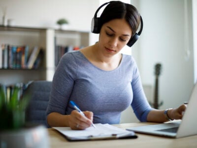 Young woman working from home