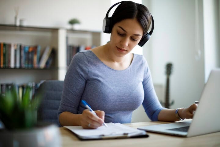 Young woman working from home