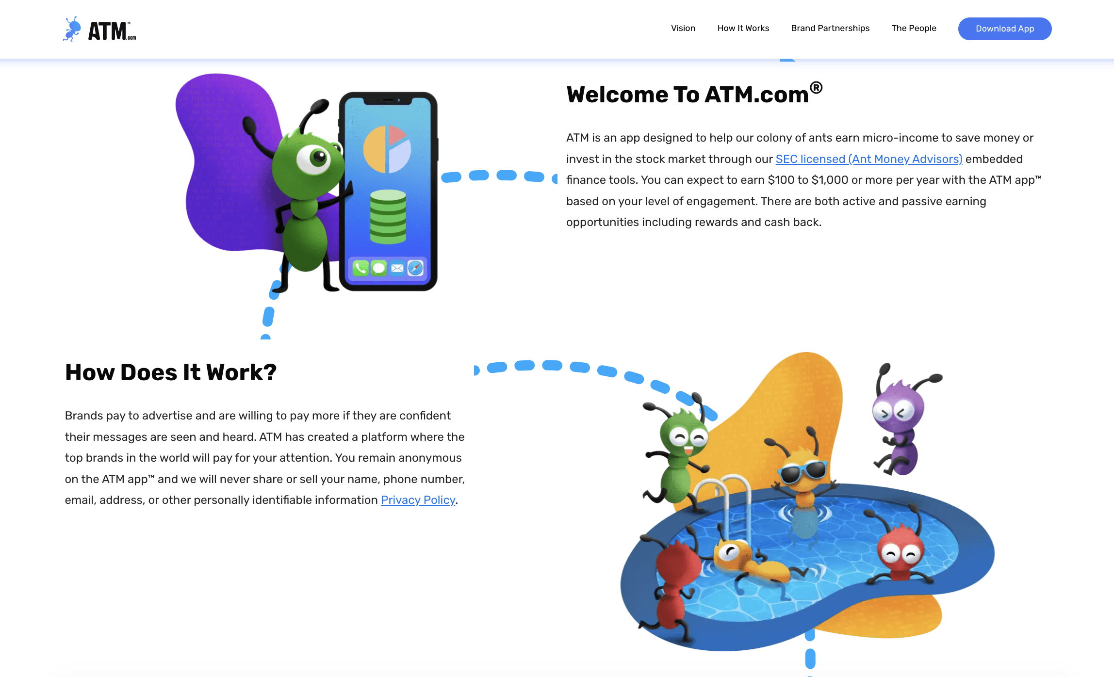 Screenshot of the ATM App homepage.