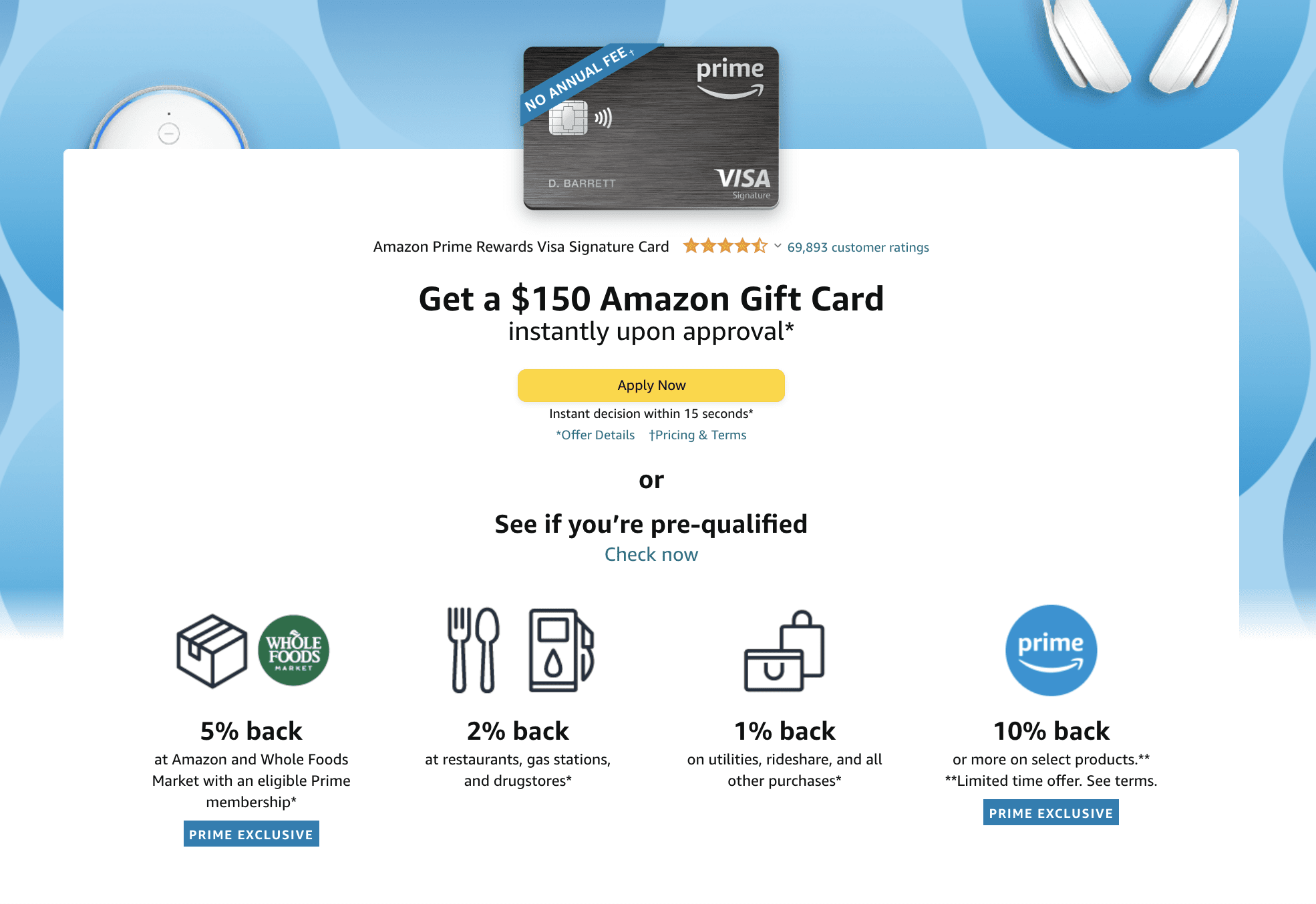 Amazon Prime Card offer example.