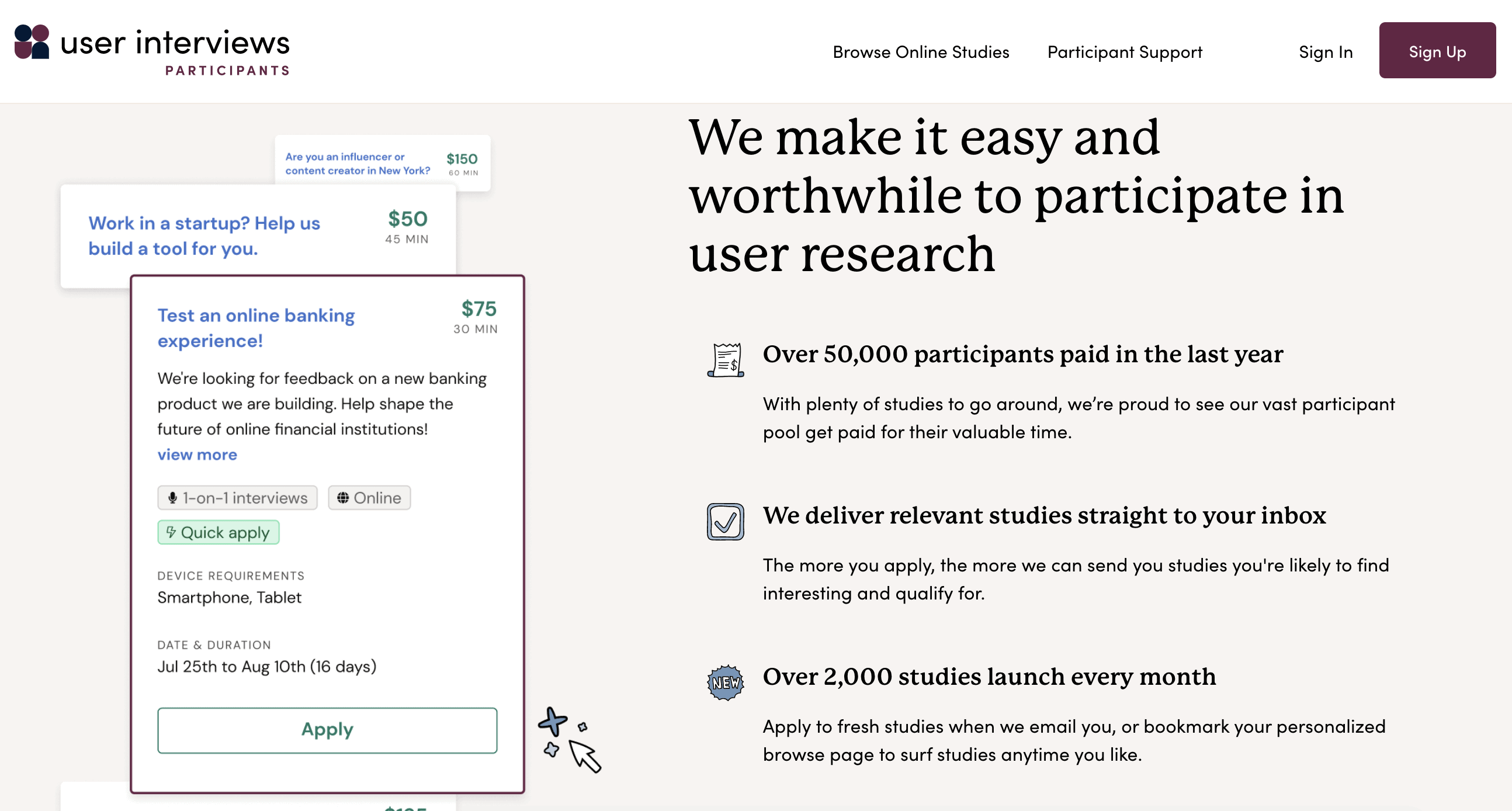 Screenshot of the User Interviews home page