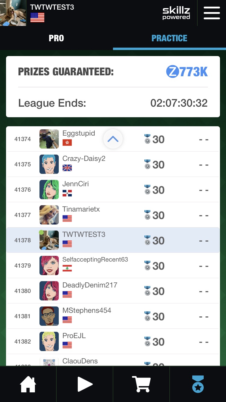 Solitaire Cube league leaderboard.