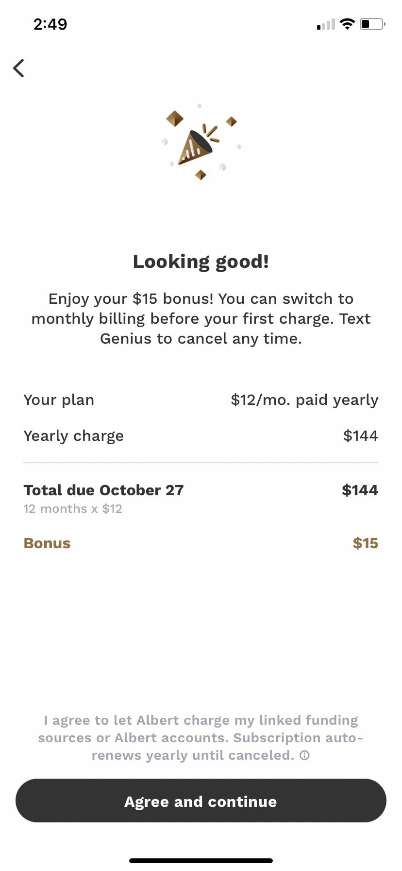 Annual billing bonus