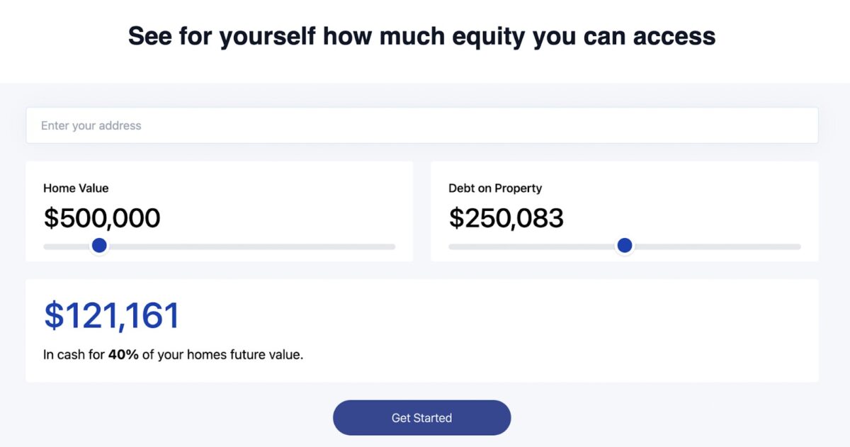 Screenshot of the Unlock home equity eligibility estimator tool.