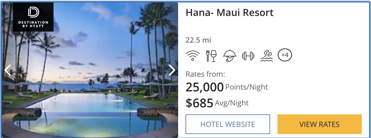 Hana-Maui Resort, Cost to Book With Points