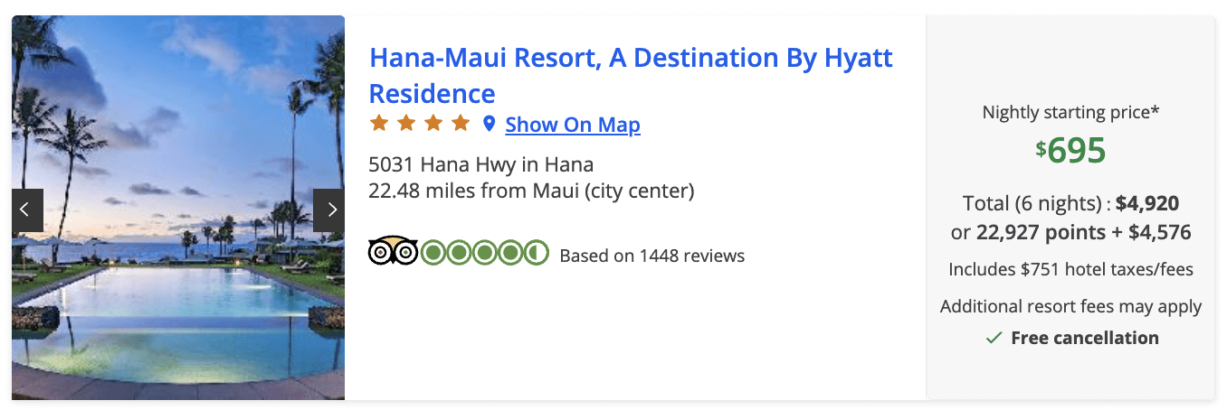 Hana-Maui Resort booking with points
