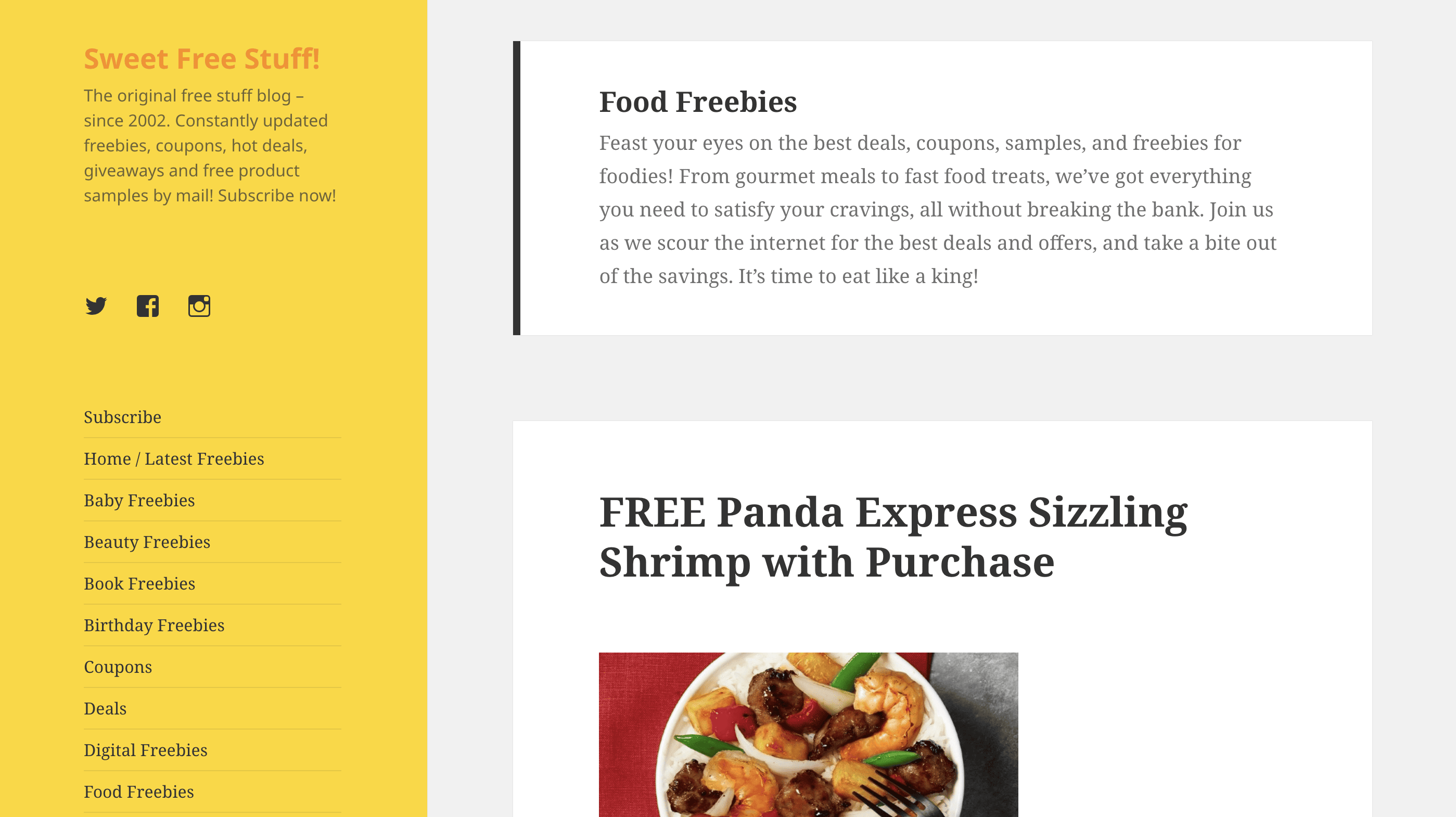 Sweet Free Stuff homepage screenshot