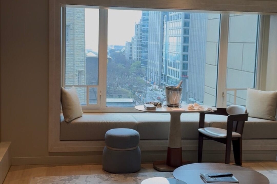 Park Hyatt Chicago suite with window seat overlooking Michigan Avenue
